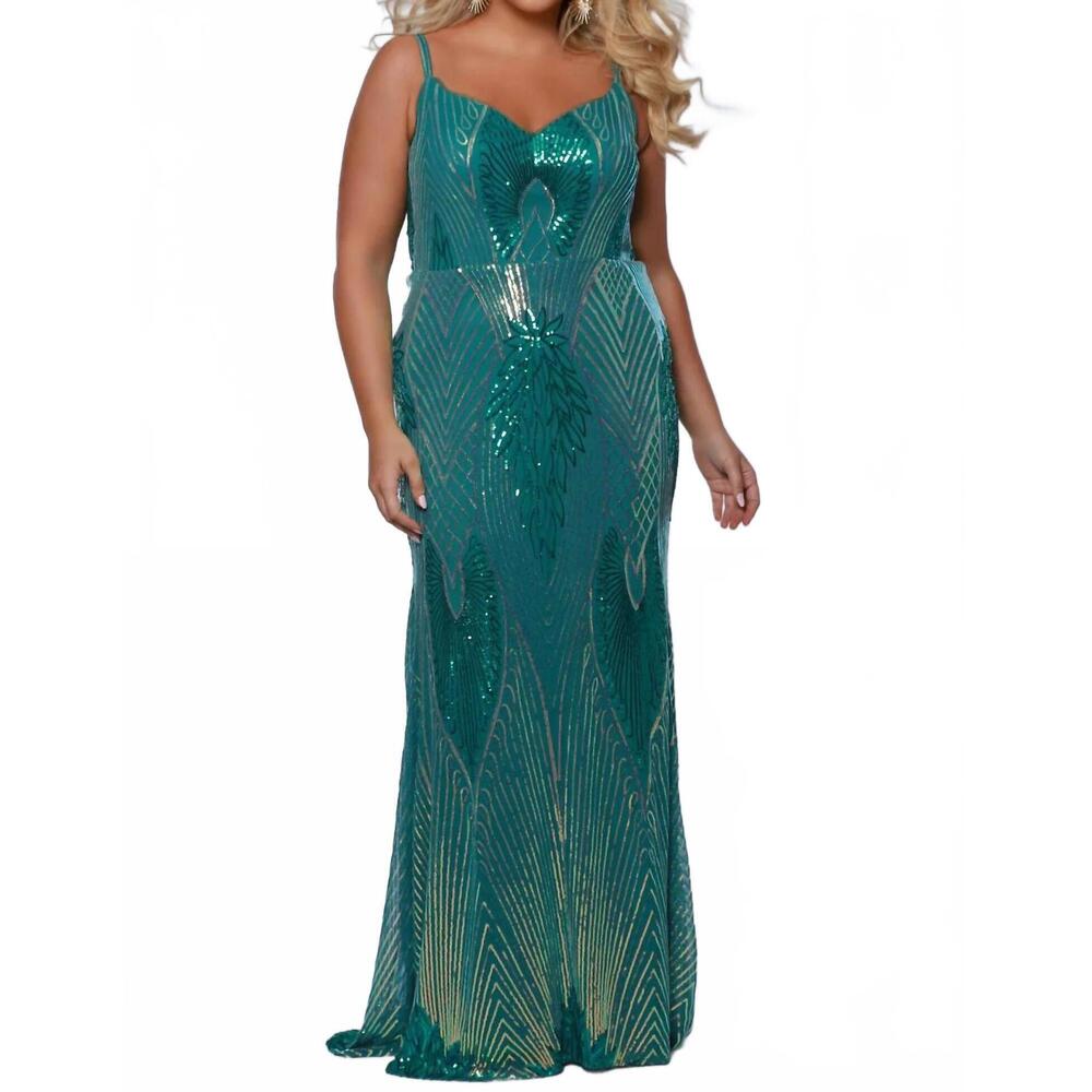 NEW SYDNEY'S CLOSET fitted v-neck stretch jersey sequin embellished dress in eme